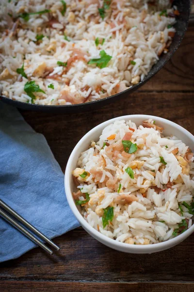 Styr Fry Chinese Style Rice Egg Vegetables — Stock Photo, Image