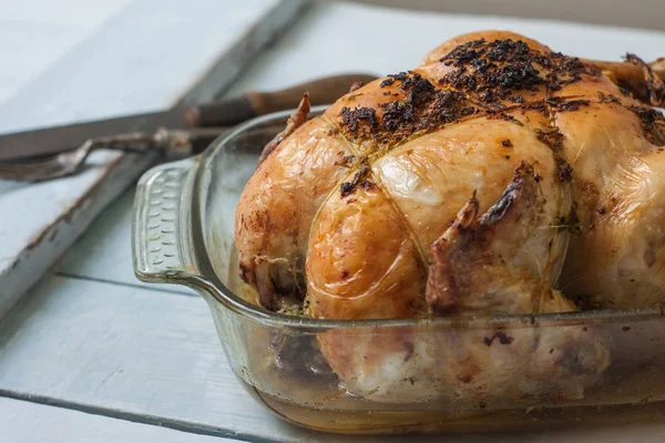 Roasted Chicken Garlic Butter Tray — Stock Photo, Image