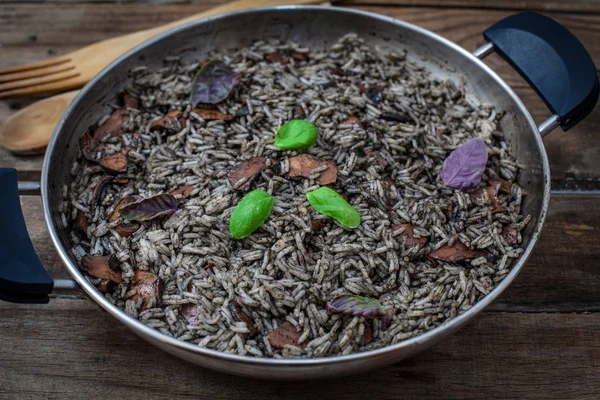 Italian Homemade Black Risotto Squid Pan — Stock Photo, Image