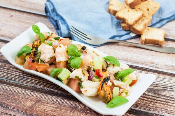 Seafood Salad Fresh Prawn Vegetables — Stock Photo, Image