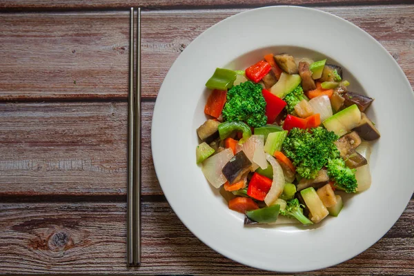 Styrfry Verdure Stile Cinese Sul Wok Con Bacchetta — Foto Stock