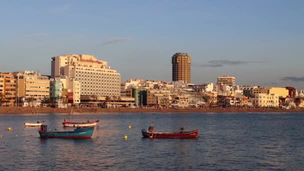 Las Palmas Grand Canaria Şehir Silüeti Sahil Kıyısı — Stok video