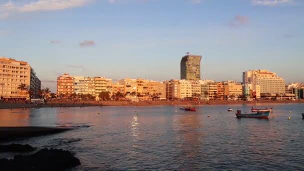 Město Panorama Pobřeží Pláže Las Palmas Gran Canaria — Stock video