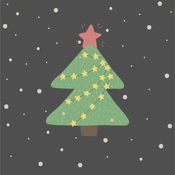 Winter Und Weihnachtsillustration Mit Grüner Tanne Auf Dunklem Hintergrund Perfekt — Stockvektor