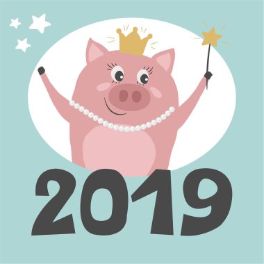 Sevimli domuz yeni yıl ve Christmas.Beautiful kış illüstrasyon tebrik. Çocuklar kartları, poster, afiş, kitap Illustration ve diğer tasarım projeleri için mükemmel. Vektör eps10.