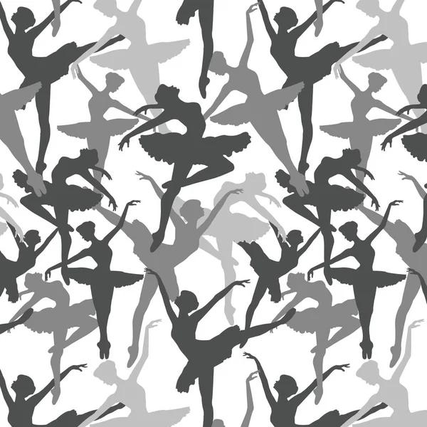 Padrão Sem Costura Bailarinas Dançando Silhoette Cores Preto Cinza Padrão — Vetor de Stock