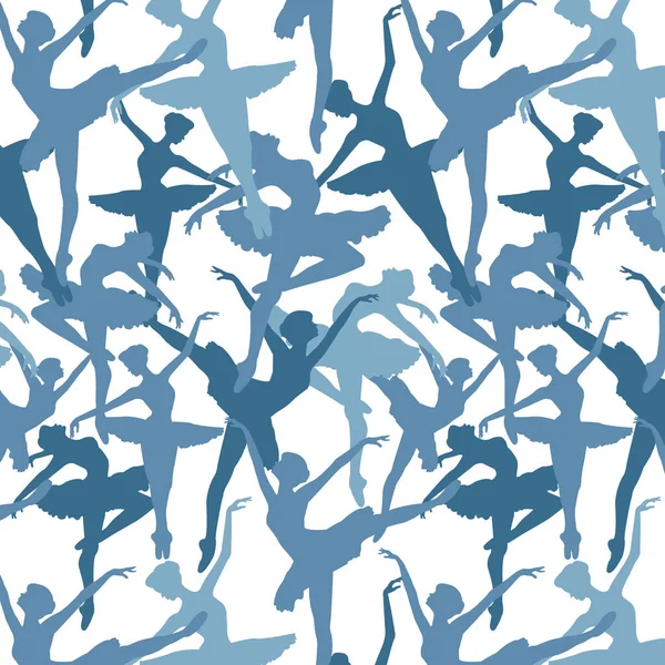 Padrão Sem Costura Bailarinas Dançando Silhueta Azul Azul Claro Collors — Vetor de Stock