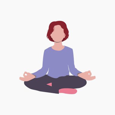 Genç kadın yoga assana pratiği yapıyor. Meditasyon. Basit düz örnek. Posterler, baskılar ve web projeleri için mükemmel. Vektör. Eps10