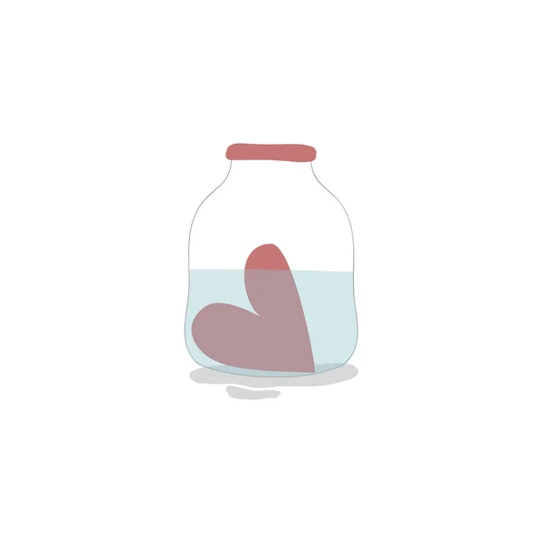 Векторная Иллюстрация Милым Красным Сердцем Банке Водой Белом Фоне Романтическая — стоковый вектор