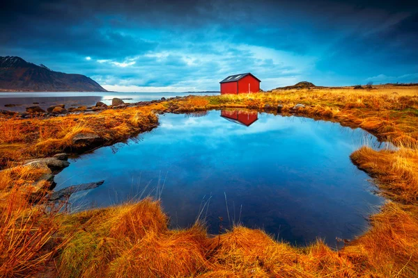 Isole Lofoten Paesaggio Incredibile Bella Vista Sul Piccolo Lago Casa — Foto Stock