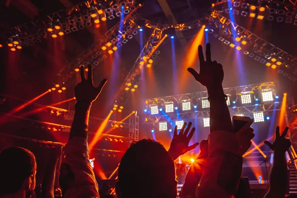 Concerto Rock Pessoas Com Mãos Erguidas Dançando Desfrutando Música Alta — Fotografia de Stock