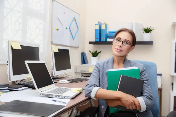 Portrait Business Woman Work Long Hours Work Office Clever Serious — Stock Photo, Image