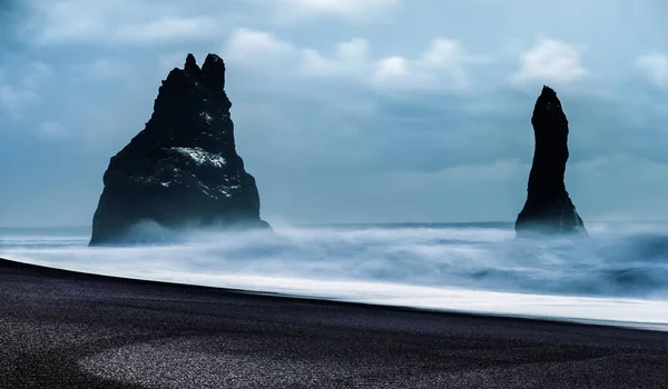 Island Fantastisk Utsikt Över Den Svarta Sandstranden Vik Myrdal Exotisk — Stockfoto