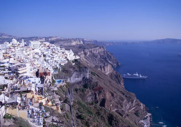 Visa Från Santorini Grekland Sol Blå Himmel Hav Och Stenar — Stockfoto