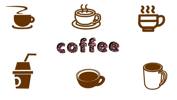 Ilustracja Tekst Kawy Filiżanki Kawy Gorąca Kawa Cappuccino — Zdjęcie stockowe