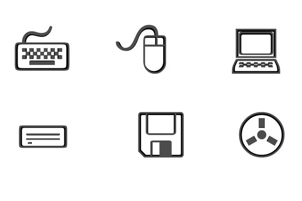 Conjunto Símbolos Laptop Mouse Teclado Suporte Memória — Fotografia de Stock