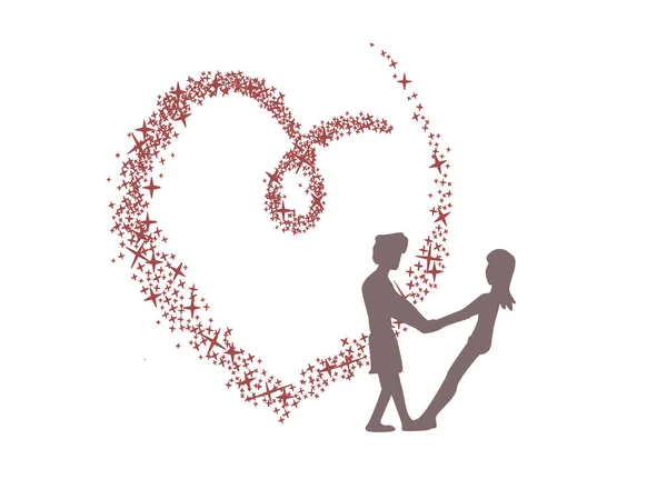 illustration of a love-loving couple and star heart - concept of love and relationship in harmony