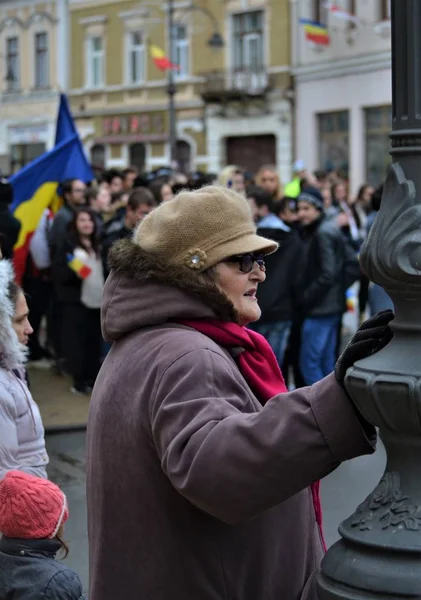 Desfile en Rumania - una fiesta nacional, personas con banderas Imágenes De Stock Sin Royalties Gratis
