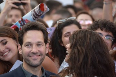 Giffoni Valle Piana, Sa, İtalya - 20 Temmuz 2018: Paul Rudd ve Evangeline Lilly Giffoni Festival 2018 - 20 Temmuz 2018 Giffoni Valle Piana, İtalya üzerinde Film 