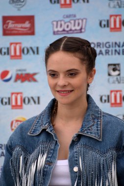 Giffoni Valle Piana, Sa, İtalya - 26 Temmuz 2018: Francesca Michielin, Giffoni Film Festivali 2018 - üzerinde 26 Temmuz 2018 Giffoni Valle Piana, İtalya