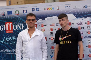 Giffoni Valle Piana, Sa, İtalya - 26 Temmuz 2018: Vegas Jones ve Quentin40 adlı Giffoni üzerinde 26 Temmuz 2018 Giffoni Valle Piana, İtalya Festivali 2018 - Film 