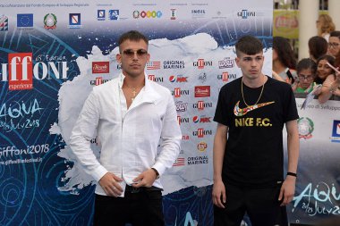 Giffoni Valle Piana, Sa, İtalya - 26 Temmuz 2018: Vegas Jones ve Quentin40 adlı Giffoni üzerinde 26 Temmuz 2018 Giffoni Valle Piana, İtalya Festivali 2018 - Film 