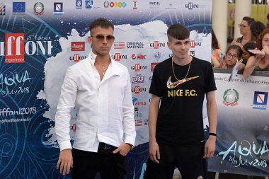 Giffoni Valle Piana, Sa, İtalya - 26 Temmuz 2018: Vegas Jones ve Quentin40 adlı Giffoni üzerinde 26 Temmuz 2018 Giffoni Valle Piana, İtalya Festivali 2018 - Film 