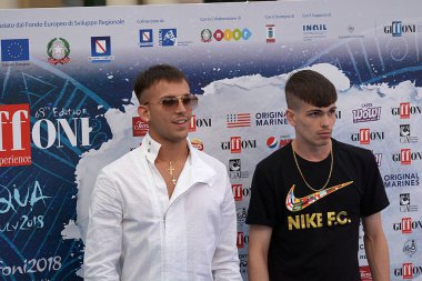 Giffoni Valle Piana, Sa, İtalya - 26 Temmuz 2018: Vegas Jones ve Quentin40 adlı Giffoni üzerinde 26 Temmuz 2018 Giffoni Valle Piana, İtalya Festivali 2018 - Film 