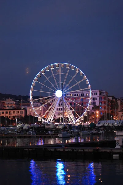 Italy Ferris Wheel Luci Artista 2018 Christmas Lights Show Salerno — стоковое фото