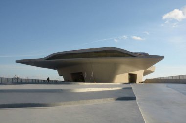 Yeni Salerno Maritime Station, İtalya'nın görünümü. Terminal Zaha Hadid mimarlar tarafından. 8 Aralık 2018.