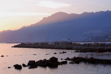 İtalya: deniz manzara Salerno, 10 Şubat 2019.