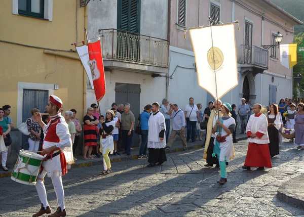 Italien Historisk Procession Och Medeltida Festival Giffoni Valle Piana För — Stockfoto