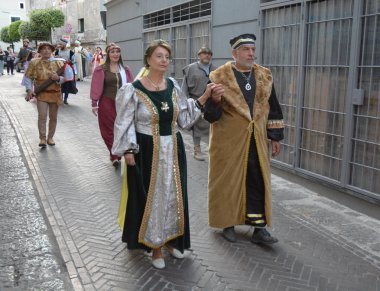İtalya : Kutsal Diken armağanı için Giffoni Valle Piana'da tarihi alayı ve ortaçağ festivali, 14 Temmuz 2019.