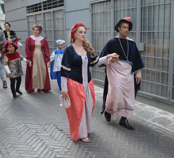 Italien Historisk Procession Och Medeltida Festival Giffoni Valle Piana För — Stockfoto