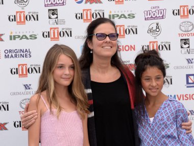 Giffoni Valle Piana, Sa, İtalya - 24 Temmuz 2019 : Elisa Del Genio, Eleonora Andreatta ve Ludovica Nasti Giffoni Film Festivali 2019'da - 24 Temmuz 2019'da Giffoni Valle Piana, İtalya.