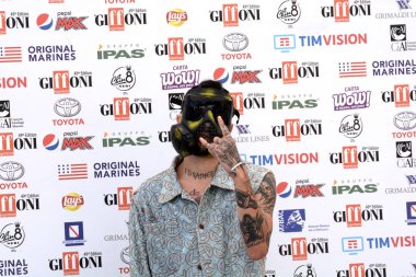 Giffoni Valle Piana, Sa, İtalya - 25 Temmuz 2019 : Junior Cally Giffoni Film Festivali'nde 2019 - 25 Temmuz 2019'da Giffoni Valle Piana, İtalya.