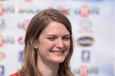 Giffoni Valle Piana, Sa, İtalya - 23 Temmuz 2019 : Genevieve Dulude-De Celles Giffoni Film Festivali'nde 2019 - 23 Temmuz 2019'da Giffoni Valle Piana, İtalya