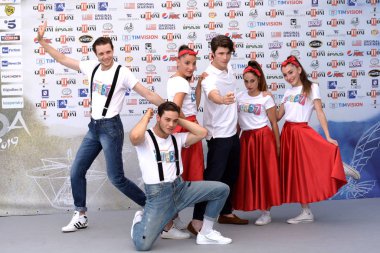 Giffoni Valle Piana, Sa, İtalya - 23 Temmuz 2019 : Riccardo Frascari ve Cast Tv Series : Club 57 Giffoni Film Festivali 2019 ' da - 23 Temmuz 2019'da Giffoni Valle Piana, İtalya