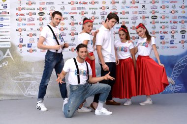 Giffoni Valle Piana, Sa, İtalya - 23 Temmuz 2019 : Riccardo Frascari ve Cast Tv Series : Club 57 Giffoni Film Festivali 2019 ' da - 23 Temmuz 2019'da Giffoni Valle Piana, İtalya