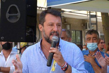 İtalya: İtalyan siyasetçi Matteo Salvini 26 Ağustos 2020 'de Salerno' da konuştu.