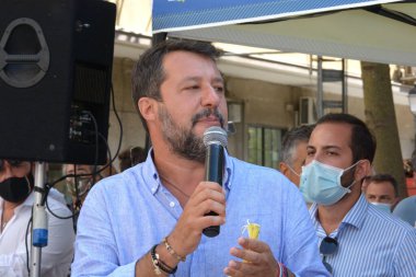 İtalya: İtalyan siyasetçi Matteo Salvini 26 Ağustos 2020 'de Salerno' da konuştu.