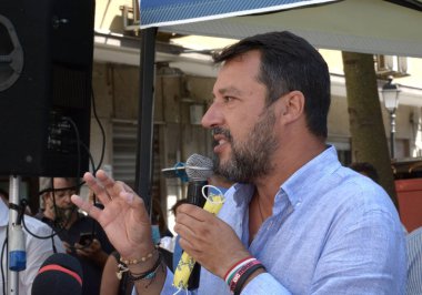 İtalya: İtalyan siyasetçi Matteo Salvini 26 Ağustos 2020 'de Salerno' da konuştu.