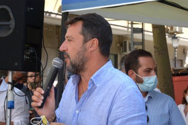 Italy : The italian politic Matteo Salvini talks in Salerno,August 26,2020. clipart