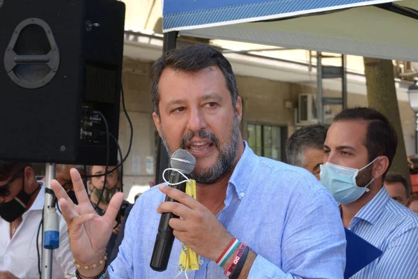 Italy Italian Politic Matteo Salvini Talks Salerno August 2020 — Stock Photo, Image