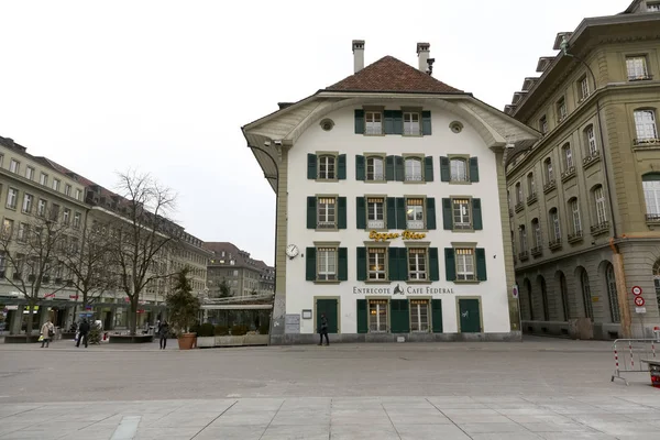 Bern Switzerland February 2018 Stylish Tenement House Windows Equipped Green — Stock Photo, Image