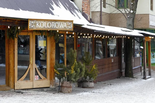 Zakopane Polonya Mart 2018 Giriş Kapı Pencere Bölgesel Restoran Yerel — Stok fotoğraf