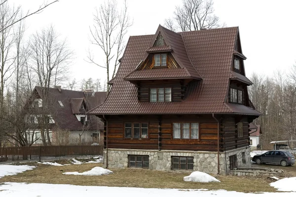 Zakopane Polonia Marzo 2018 Antigua Villa Tradicional Hecha Troncos Madera — Foto de Stock