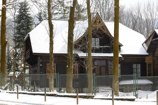 Zakopane Polen März 2018 Hinter Den Bäumen Steht Eine Alte — Stockfoto