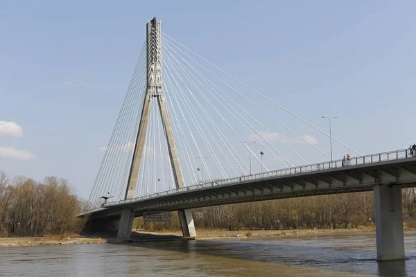 Warsaw Poland April 2018 Massive Structure Modern Bridge Vistula River — Stock Photo, Image
