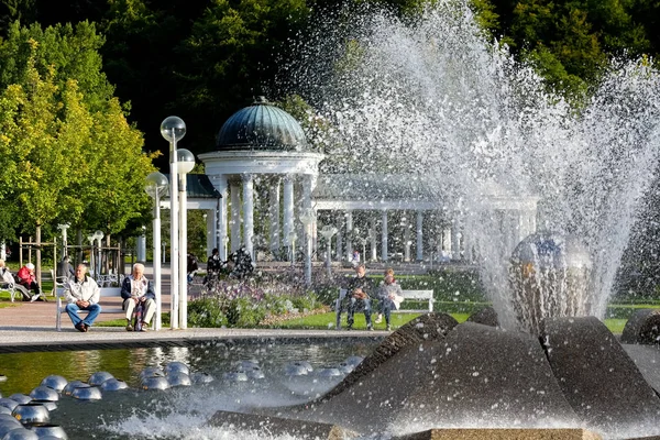 玛丽亚马丽安司凯 捷克共和国 2017年9月12日 当水从喷嘴向上流动时 歌唱喷泉是可见的 — 图库照片